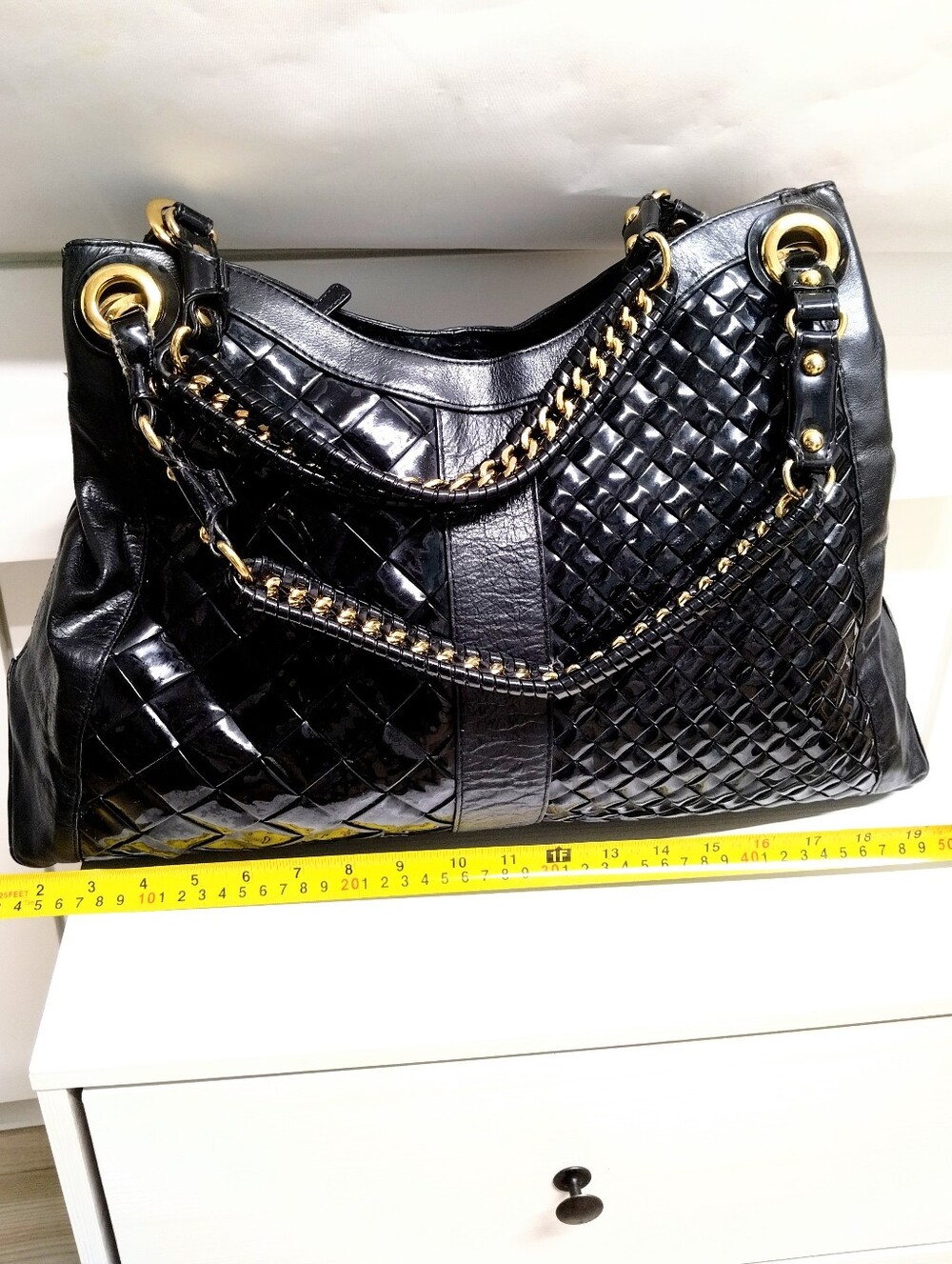 Black Quilted Chain-Accent Shoulder Bag